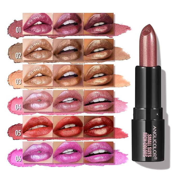 6PC Mini Glitter Lipstick Set,High Pigmented,Lightweight Smooth Moisturizing Formula,Glossy Shine,Travel Size,Metallic Shimmer Lipstick Gift Sets For Women Girls Makeup kit