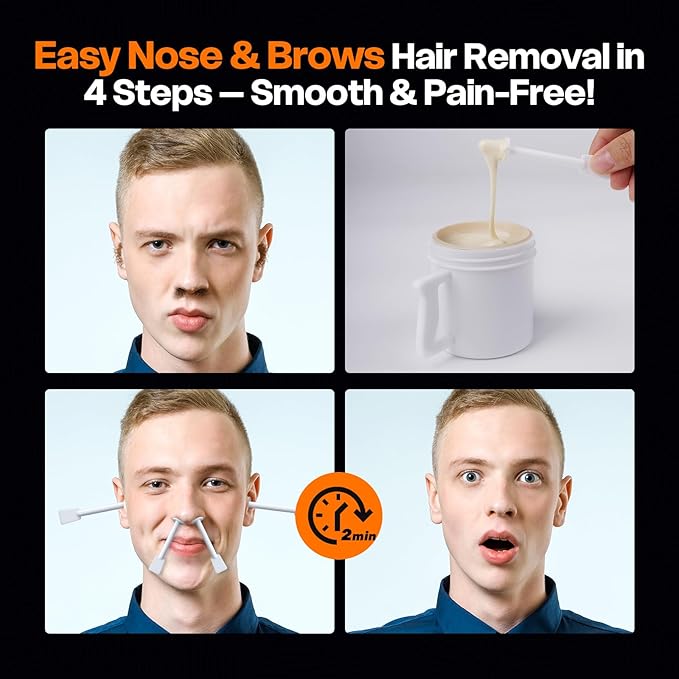Ear Hair Removal Kit for Nose and Eyebrow | 100 g Wax, 30 Sticks | Nose Wax Kit for Men and Women | Includes Balm Wipes,Earplugs, Ear Protectors | Lasts up to 5 Weeks | No Microwave Needed