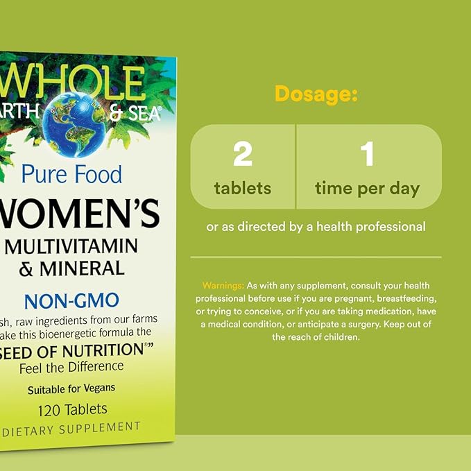 Natural Factors Whole Earth & Sea Women's Multivitamin & Mineral, Whole Food Supplement, Vegan, 120 Tablets