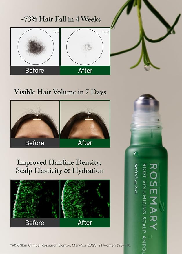AROMATICA Rosemary Root Volumizing Scalp Serum, Hair Growth Serum Roll on, Caffeine 10,000ppm & Rosemary Essential oils 1,400 ppm, Cooling Scalp Korean hair care, Silicon/Paraben/Sulfate‑Free (0.67oz)