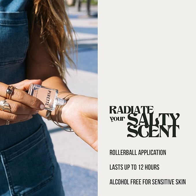 PIRETTE Fragrance Oil Roll On, Beach-Inspired, Long Lasting Perfume Oil with Notes of Fresh Green Coconut, Surf Wax & Sunscreen, Daily Rollerball Perfume for Women, 0.5 fl oz