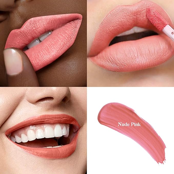 Pink Orange Matte Liquid Lipstick,Super Stay Highly Pigmented Rich Lip Colors Smudge Proof Waterproof Transfer-Resistant (Nude Pink)