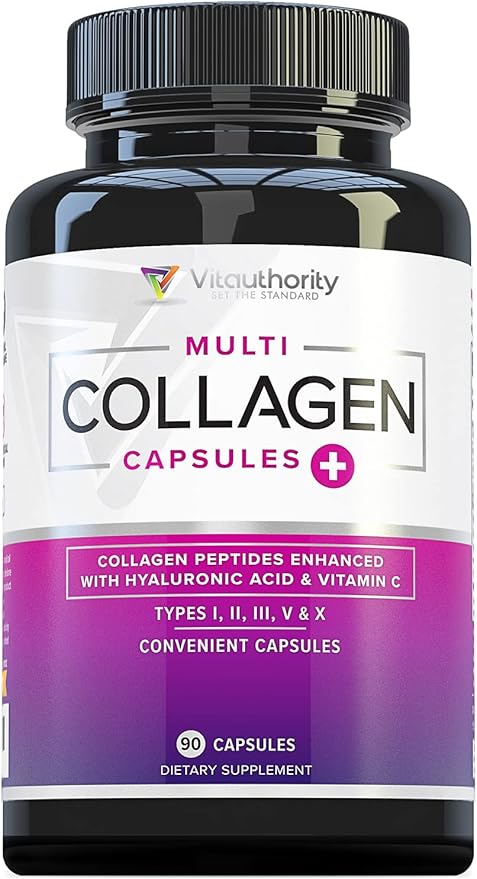 Multi Collagen Peptides Capsules for Women - Hydrolyzed Collagen for Women Pills with Types I II III V & X Plus Vitamin C & Hyaluronic Acid for Beautiful Hair Skin and Nails - 30 Servings
