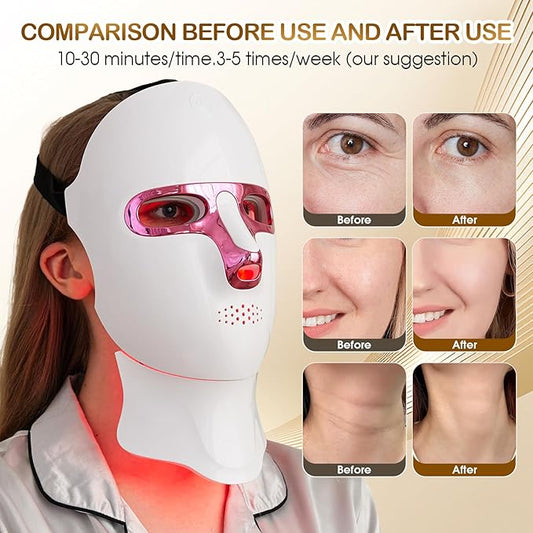 Red Light Therapy Mask & Neck – 7-Color LED Face & Neck Light Therapy, Cordless & Rechargeable, Ergonomic Design, Portable Skincare Set for Anti-Aging, Skin Brightening, and Rejuvenation