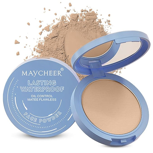 Maycheer Face Powder, Maycheer Setting Powder, Lasting Waterproof Oil Absorbing Pressed Powders Compact for Face (02# NATURAL BEIGE)