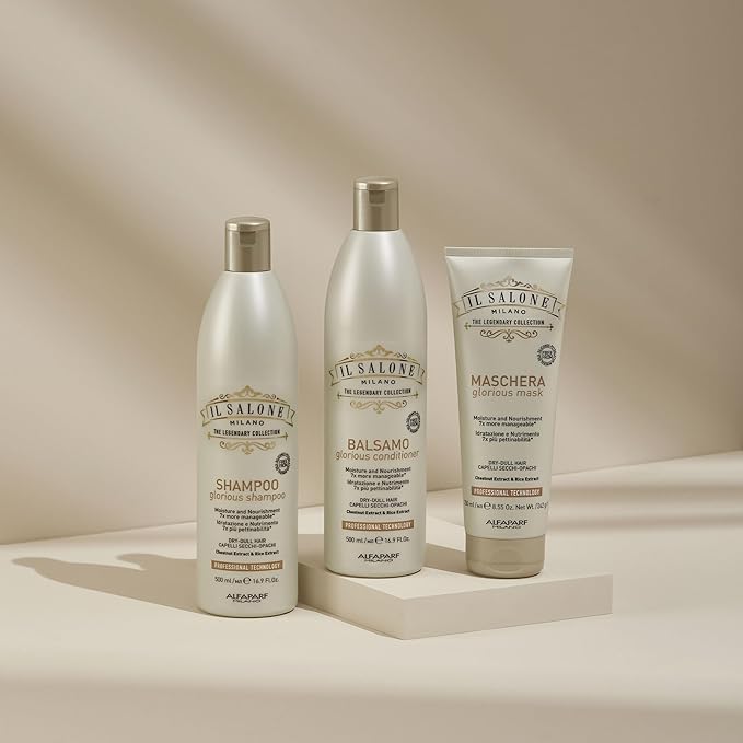 Il Salone Milano Glorious Moisturizing Shampoo for Dry Hair - Adds Shine and Softness to Dull Hair - Repairs and Protects - Professional Hydrating Shampoo - Made in Italy - Vegan (16.9 oz / 500ml)