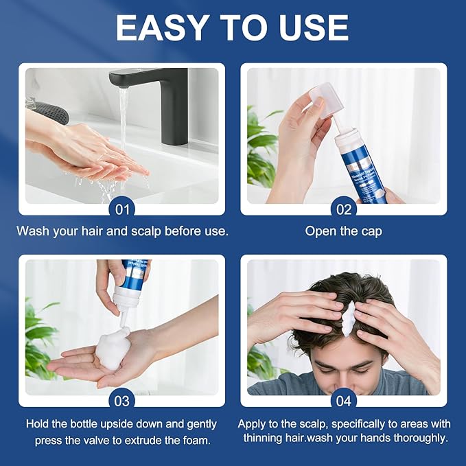 5% minoxidil foam for men, topical minoxidil foam, Biotin-Infused, Hair Growth Treatment, Unscented, Foam, 3-4 Month Supply, Supports Thicker and Fuller Hair & Beard