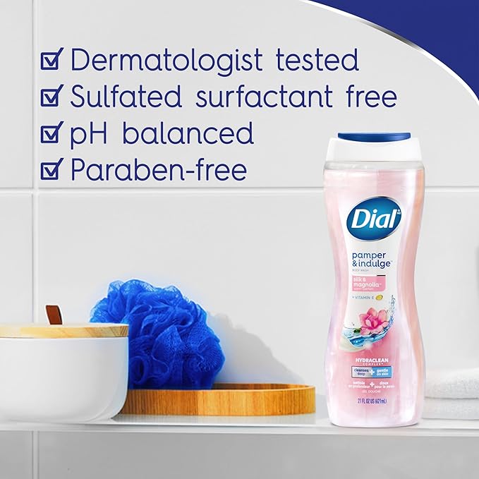 Dial Body Wash, Pamper & Indulge, Silk & Magnolia, 16 fl oz (Pack of 4)