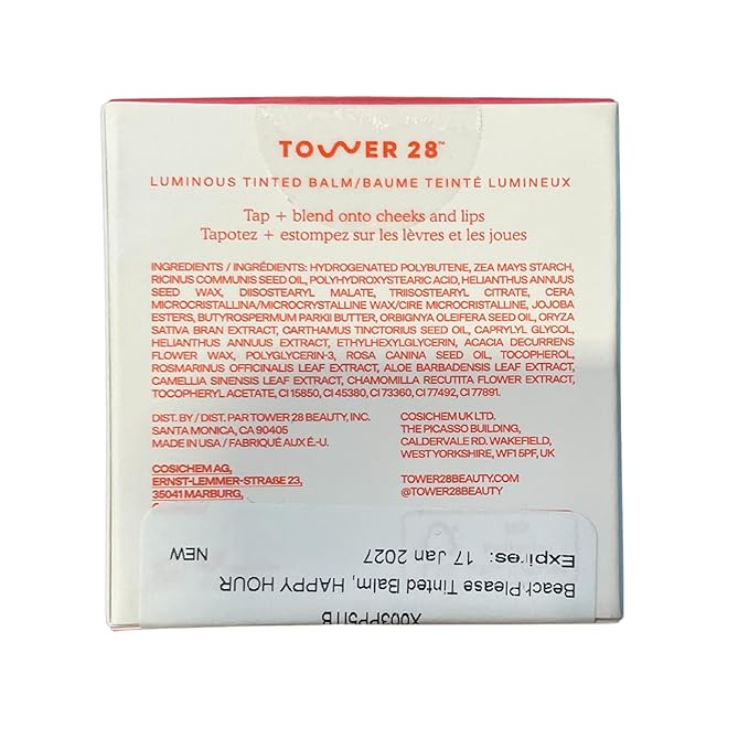 Tower 28 Beauty BeachPlease Cream Blush for Cheeks and Lips - Multi-Purpose Lip and Cheek Tint in Pink Blush - for Sensitive Skin – Color HAPPY HOUR, Luminous Finish