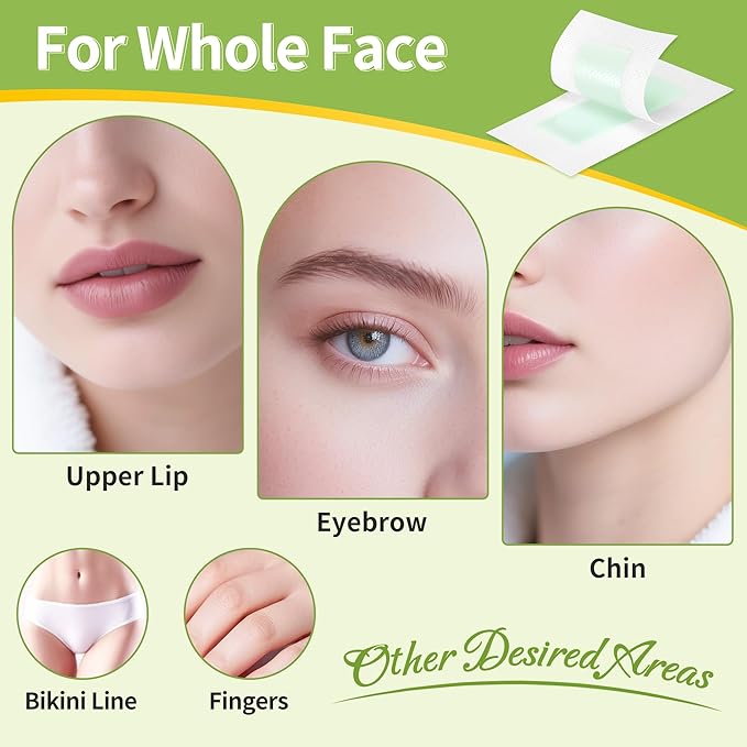 Beauty7 Facial Wax Strips-Eyebrow Wax Strips-50 Waxing Strips for Face, Lip,10 Calming Oil Wipes, Ready Use At Home Waxing Kit for All Skin Types