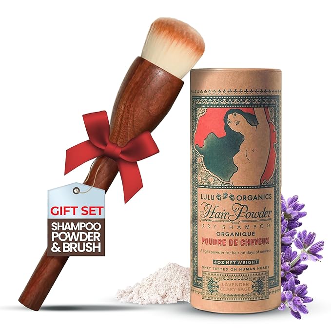 Non-Aerosol Dry Shampoo Powder with Hair Brush for Dark, Blonde and Oily Hair, All Natural Organic Body Powder, Paraben & Talc free No White Cast Synthetic Fragrance, Lavender & Clary Sage - 4oz