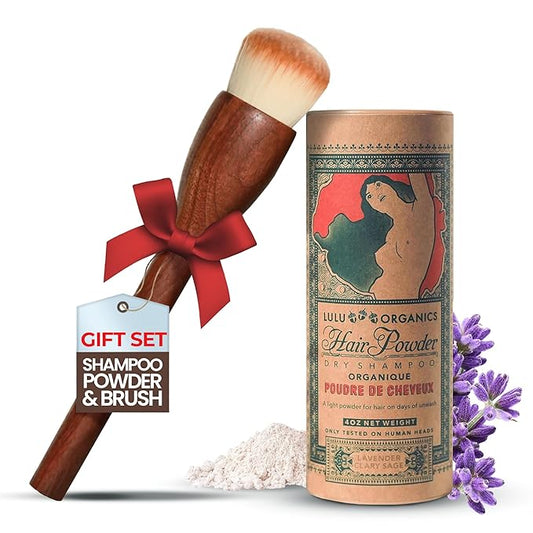 Non-Aerosol Dry Shampoo Powder with Hair Brush for Dark, Blonde and Oily Hair, All Natural Organic Body Powder, Paraben & Talc free No White Cast Synthetic Fragrance, Lavender & Clary Sage - 4oz