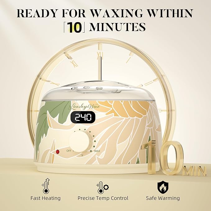 LANSLEYWAX Digital Waxing Kit for Women Men - YOLO Flora Waxing Machine with 39 Accessories - Hard Wax Kit for Arm Leg Brazilian Bikini Face Sensitive Skin, Wax Warmer Hair Removal for Home/Salon Use