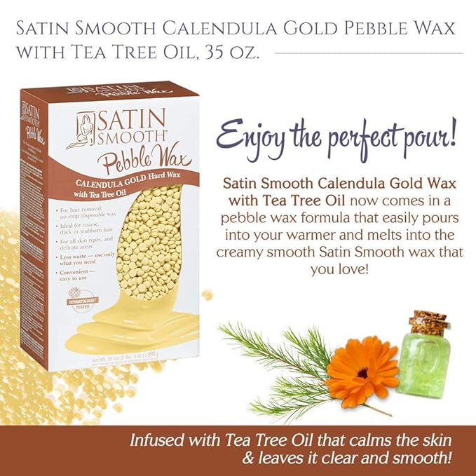 Satin Smooth Hard Wax Beads – Calendula Gold, Pebble Wax for Hair Removal on Coarse Hair, Sensitive Skin & Brazilian Waxing, 35 oz