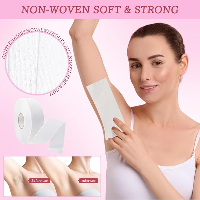 Wax Strips for Hair Removal 30 Yards - Non-Woven Wax Strip Roll | Pain-Free for Body, Face & Legs