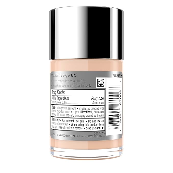 Neutrogena Healthy Skin Liquid Foundation Makeup with Broad Spectrum SPF 20 Sunscreen, Lightweight, Medium Coverage Makeup with Sunscreen and Pro-Vitamin B5, Medium Beige 80, 1 fl. oz