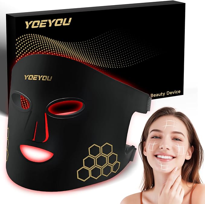 Red Light Therapy for Face, Infrared LED Face Mask Light Therapy 4 Light Waves with 850nm Near Infrared, Portable Rechargeable Red Light Therapy Mask Skincare Device for Facial Rejuvenation