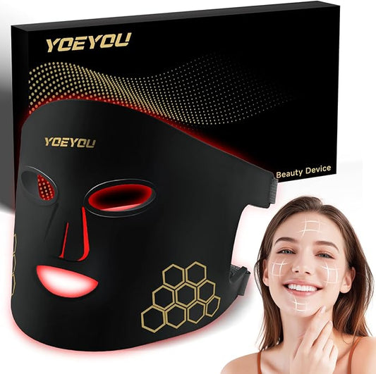 Red Light Therapy for Face, Infrared LED Face Mask Light Therapy 4 Light Waves with 850nm Near Infrared, Portable Rechargeable Red Light Therapy Mask Skincare Device for Facial Rejuvenation