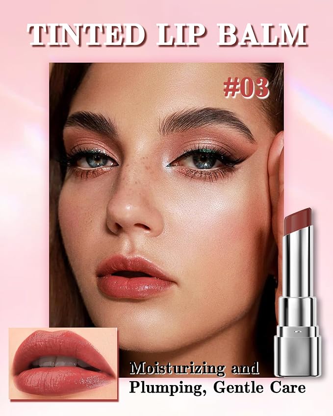 Tinted Lip Balm, Hydrating Moisturizing Lipstick, Nourishing Lip Stain Long Lasting Waterproof, Natural Glossy Lip Tint Moisturizer, Non-Sticky Tinted Lip Gloss, Christmas Makeup Gift for Women-03