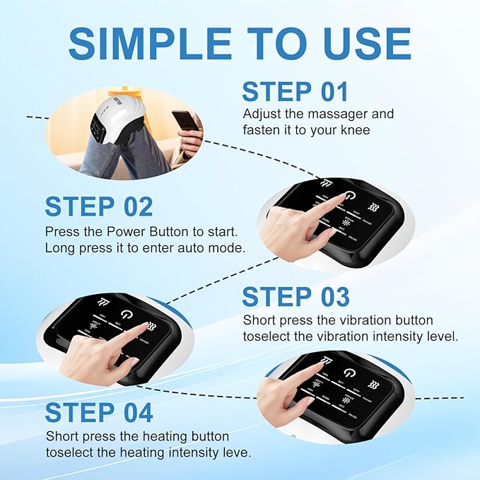 Knee Massager Smart with Heat, Red Light and Massage Therapy, 3 Vibration Modes and 3 Heating Levels, 2025 Updated Edition, LED Vitality Joints Knee Massager, Gifts for Grandma & Grandpa, White