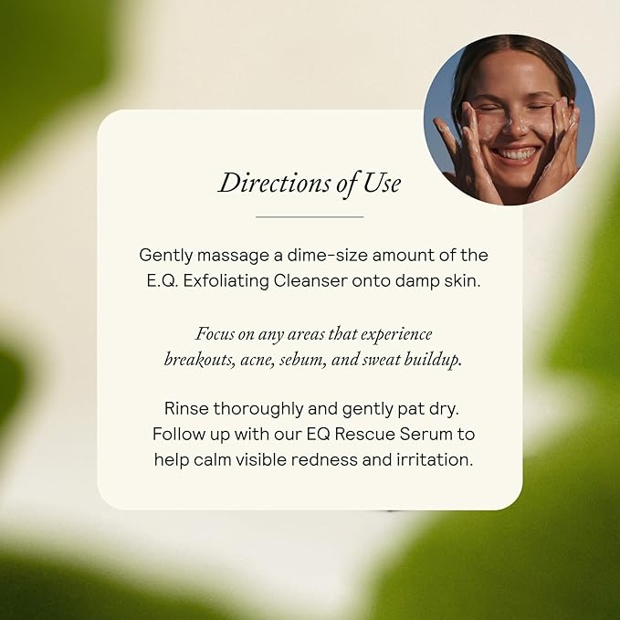 EQ Exfoliating Cleanser - EGCG + Quercetin - Gentle Face & Body Scrub - Cleanse & Exfoliate Skin - For Redness & Blemishes - With Squalene Oil & Ultra-Fine Walnut Shells -4.05 fl oz