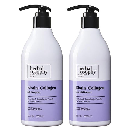Biotin & Collagen Shampoo & Conditioner Set, Hair Growth Thickening, Repair Dry, Damaged Hair Set, Infused with Vitamin B7 & Argan Oil, Sulfate, Parabens and Gluten Free, 2 x 16.9 Fl Oz