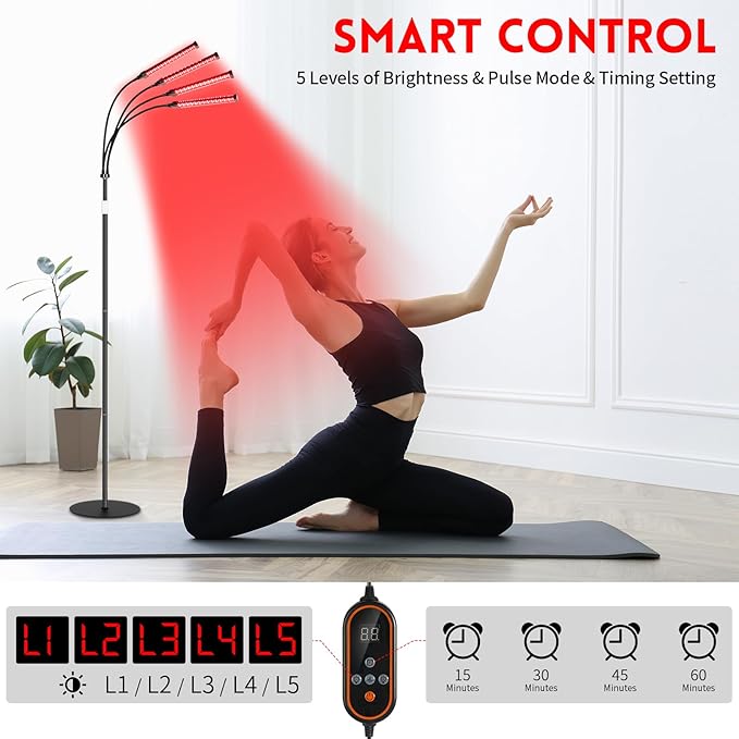 Red Light Therapy for Body, Infrared Light Therapy with Stand, 4 Heads 660nm & 850nm Red Light Therapy Lamp Portable LED Red Light Therapy Device for Full Body, Face, Muscle, Skin