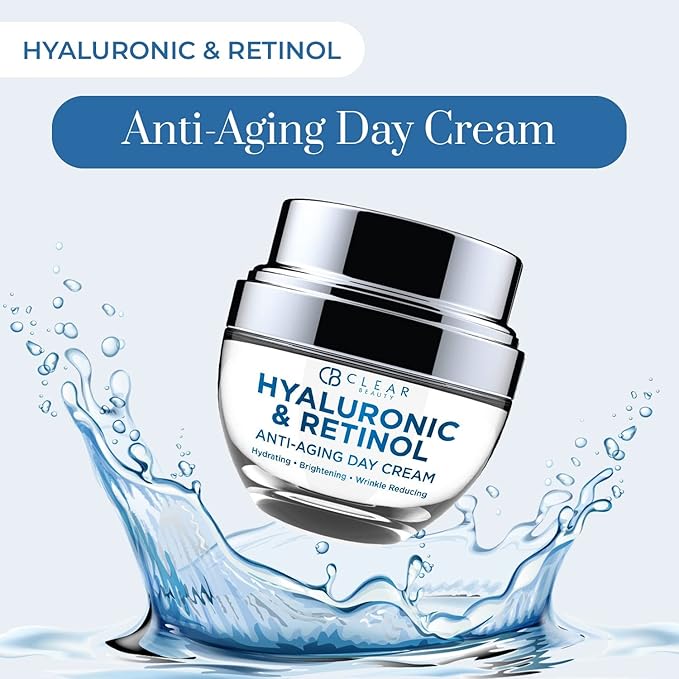 Hyaluronic Acid & Retinol Day/Night Moisturizer Set - Dermatologist Tested, Anti-Aging, Hydrating Fine Lines & Wrinkles, Clean Beauty, Cruelty-Free Korean Skin Care - 1.69oz (2 Pack)