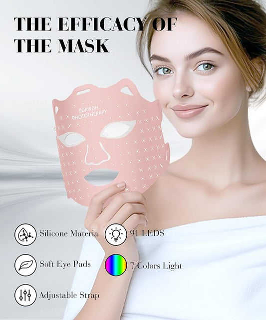 Red Light Therapy for Face, Led Face Mask Light Therapy, 7 Colors LED Face Mask Light Therapy At Home, Pink