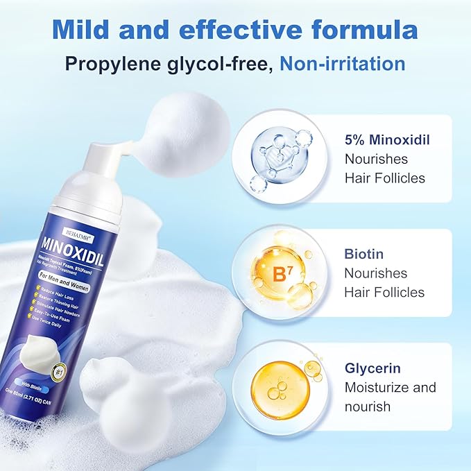 6 Packs 80ml 5% Minoxidil Foam for Men & Women - 6 x 2.71oz 8-Month Supply, with Biotin & Castor Oil, Hair Growth Treatment for Thicker, Fuller Hair & Beard Regrowth