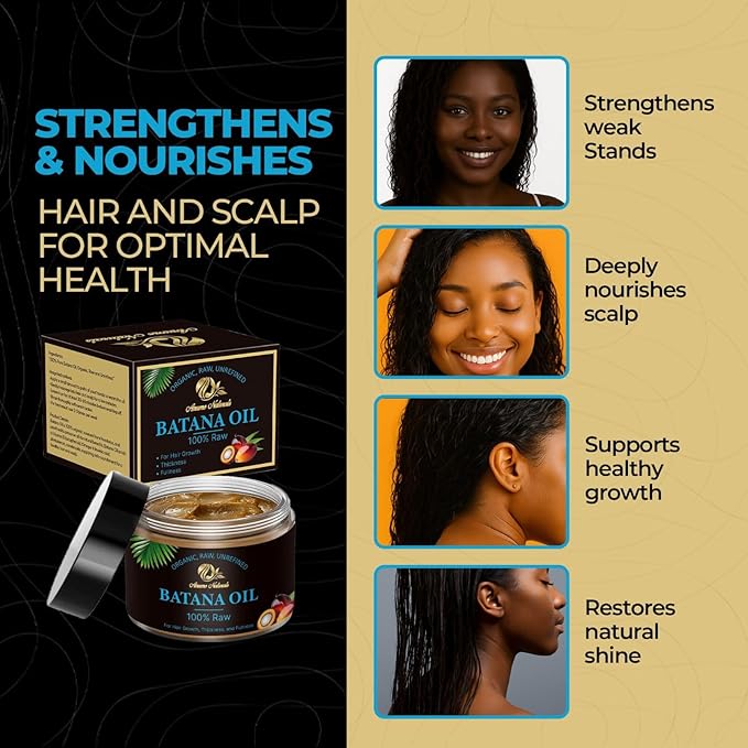 100% Pure Batana Oil – Raw, Organic & Unrefined Hair & Scalp Moisturizer | Natural Batana Hair Oil for Hair Growth | Rich in Vitamin E, Omega-6 & Phytosterols | Nourishes Dry & Damaged Hair – 4 oz