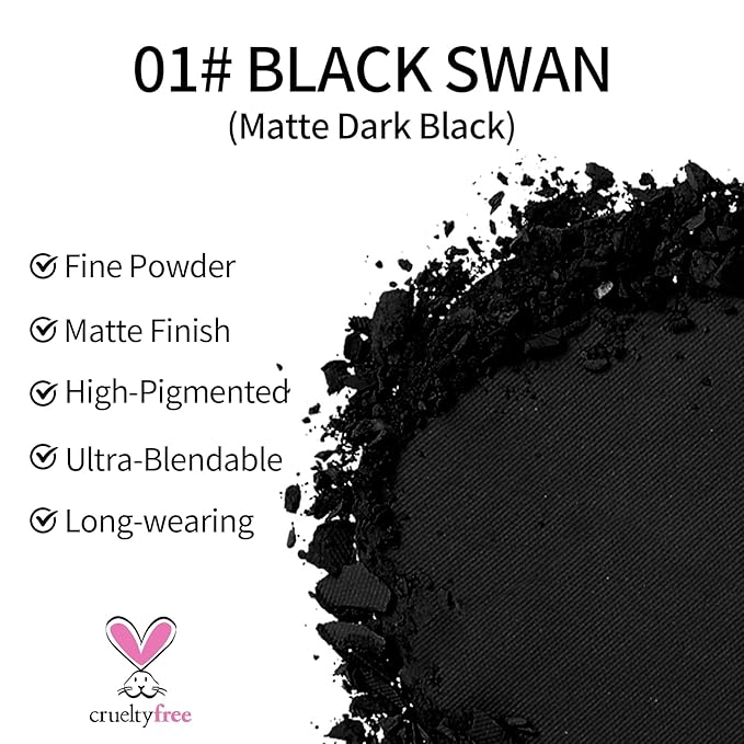 Erinde Black Single Eye Shadow, Matte Single Eyeshadow Pressed Powder Eyeshadow Makeup, Matte Shade Eyelid Color Eye Makeup for Women, High Pigment, Long Wear, Waterproof, Intense Color, 01 Black Swan