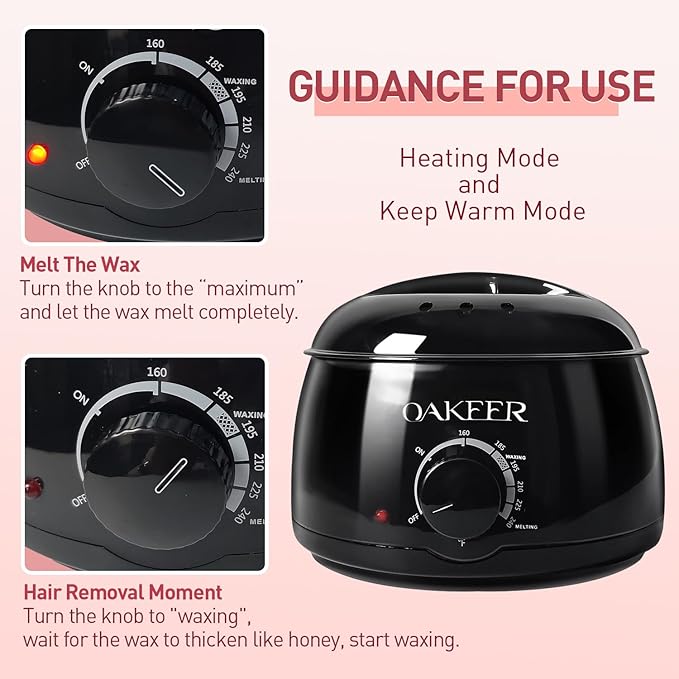 Oakeer Waxing Kit for Women Men, Wax Pot Machine, Wax Warmer for Hair Removal At Home With 6 Bags Beans, Body Waxing For Eyebrows Nose Cheeks Arms Bikinis Legs