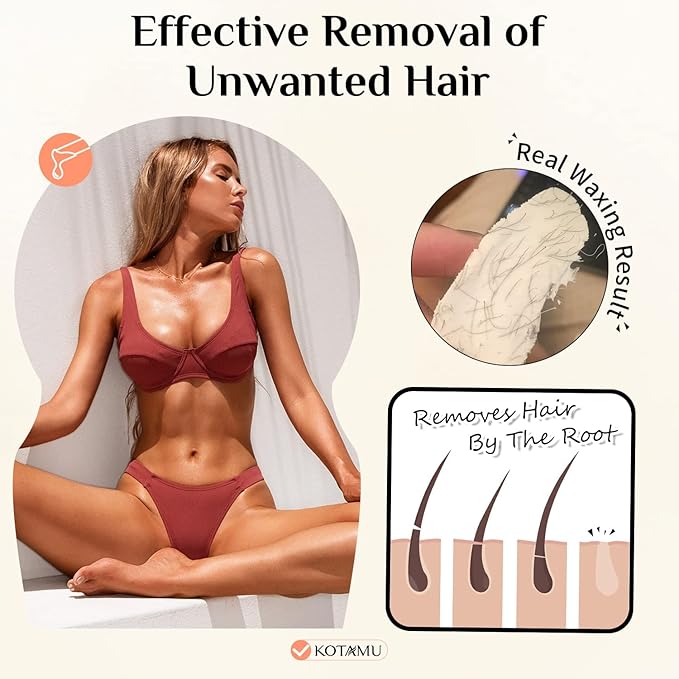 KOTAMU Hard Wax Beads for Hair Removal - 1lb Sensitive Skin Thick Hair Formula for Full Body, Face, Chest, Back, Leg, Bikini Brazilian Waxing - Wax Refill for Women and Men