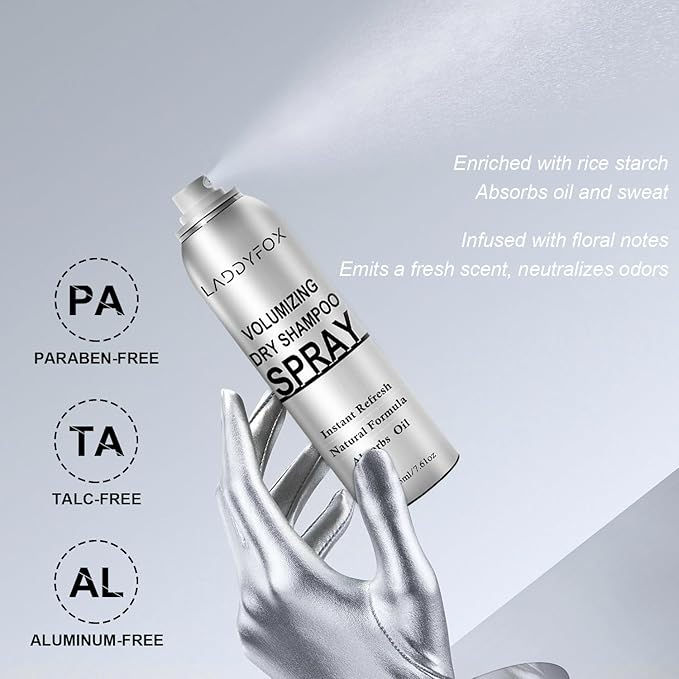7.61Oz Hair Dry Shampoo Spray, Instantly Refreshes Hair No White Residue, Refresh Hair with Rice Starch - Absorbs Excess Oil, Oil Control and Volumizing Dry Shampoo for Women