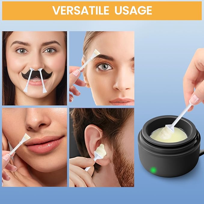 Nose Hair Wax Kit for Men, Nose Wax Removal with 100 g Wax, 40 Applicators, 15-20 Times, Ear Nasal Hair Waxing For Men and Women, Usb Rapid Heating, Constant Temperature, Painless, Black
