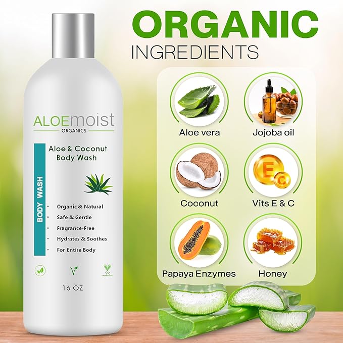 All Natural Body Wash for Women, Men, Kids: Huge 16 oz. Non Toxic Organic Shower Gel Moisturizing Sensitive Skin Body Wash, Clean Vegan Ingredients Aloe Vera, Coconut, Honey, Vitamin E, Fragrance Free