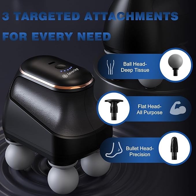 4 Head Massage Gun Deep Tissue, Mini Percussion Muscle Massage Gun for Pain Relief, Portable Electric Muscle Massager with 5 Speeds, 3 Attachments, USB Rechargeable - Ideal Gift for Men & Women