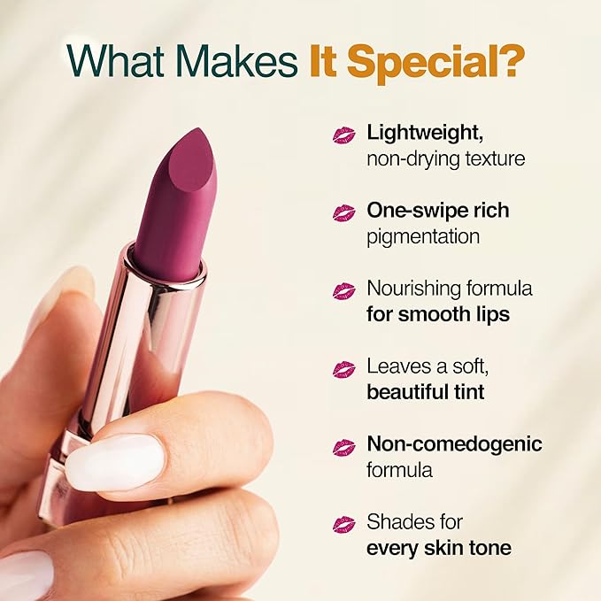 NOURISH MANTRA Creamy Matte Lipstick - Vedic Rose | Non-drying, Highly Pigmented | Matte Finish | Enriched with Castor Oil & Vitamin E | Lipstick for Women | 4 g