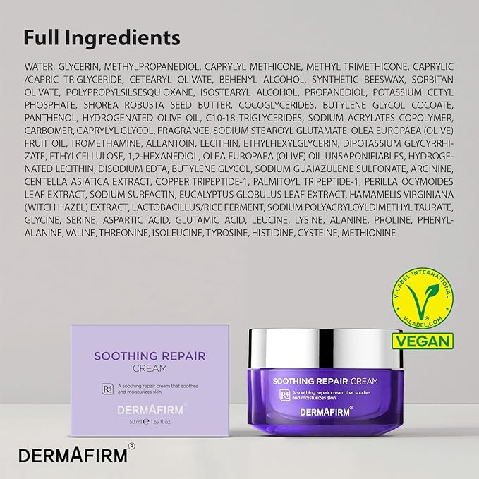 Dermafirm Soothing Repair Hydrating Face Cream R4 | Daily Face Moisturizer Facial Lotion with Eucalyptus, Peptide and Collagen | Gentle for All Skin Types No Animal Trials No Paraben 1.69 fl oz