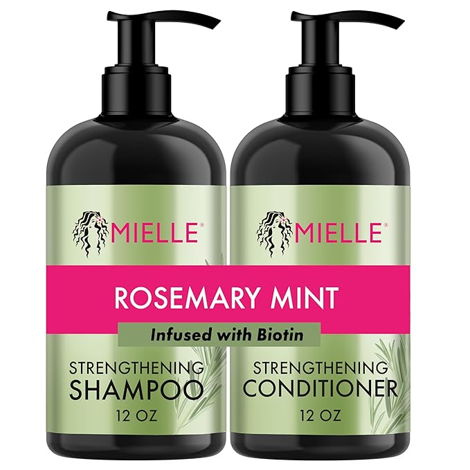 Mielle Organics Rosemary Mint Strengthening Shampoo and Conditioner Infused with Biotin, Cleanses and Helps Strengthen Weak and Brittle Hair, 12 Ounces