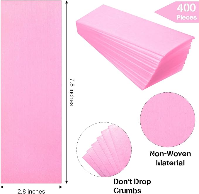 Maitys Wax Strips, 400 Pieces Non Woven Hair Removal Wax Facial and Body Waxing Strips Bikini Wax Strip Paper for Women and Men (Pink)