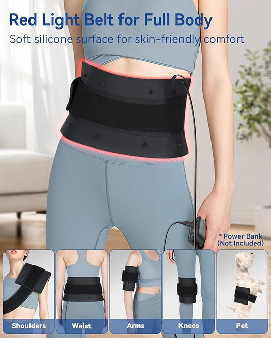 KingPavonini Red Light Therapy for Body, 2-in-1 Red Light Therapy Lamp Convertible to Wearable Belt, 9 Modes, 660nm Red & 850nm Infrared Light Therapy for Face Back Waist Knee, Mucsle Recovery