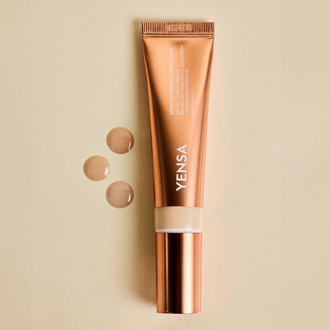 YENSA Skin on Skin BC Foundation Makeup - CC, BB Cream & Full Coverage Foundation-In-One - Buildable, Radiant Finish with SPF 40, Hyaluronic Acid, Peptides & 8 SuperBlacks - Medium Neutral (1 oz)