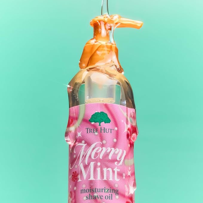 Tree Hut Merry Mint Moisturizing Shave Oil, Hydrating Gel-to-Oil Formula for a Smooth Shave, Made with Shea Butter, Holiday Gift & Stocking Stuffer, 7.7 fl oz