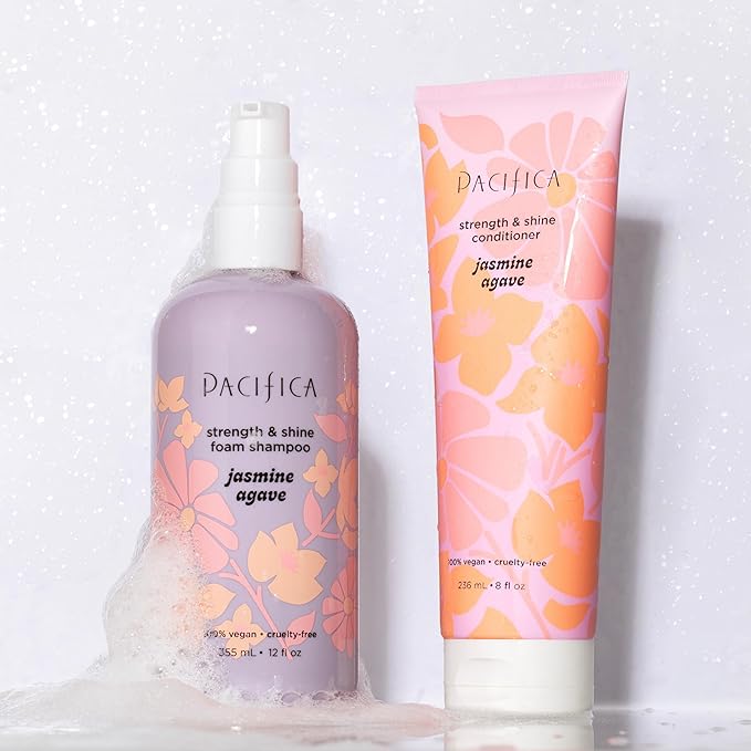 Pacifica Jasmine Agave Strength & Shine Foaming Shampoo – Repairing Foam Shampoo for Dry, Damaged or Bleached Hair, Deep Clean & Glossy Finish, Clean Beauty Vegan & Cruelty-Free Dermatologist Tested
