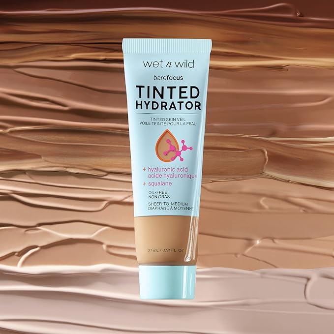 wet n wild Bare Focus Tinted Hydrator Tinted Skin Veil, Lightweight Buildable Coverage with Hyaluronic Acid & Vegan Squalane, Semi-Matte Finish, Cruelty-Free - Porcelain