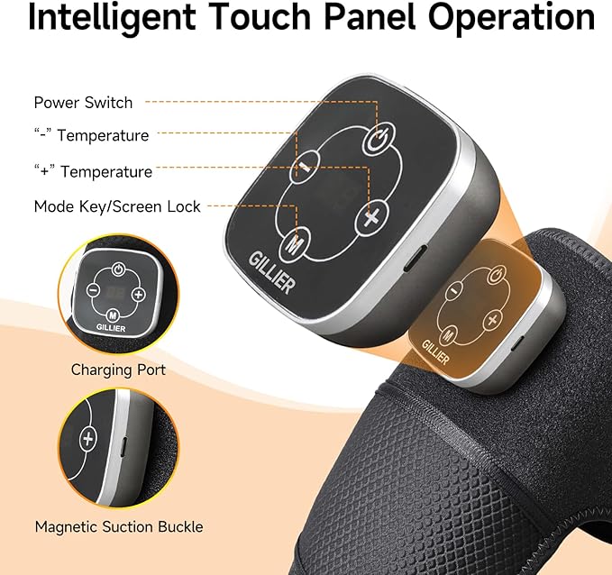 Red Light Therapy & Vibration Knee Massage - 660nm&850nm Red Light Therapy Heated Device for Knee, Wireless Rechargeable Magnetic Attraction Controller, Gifts for Grandma & Grandpa, Black