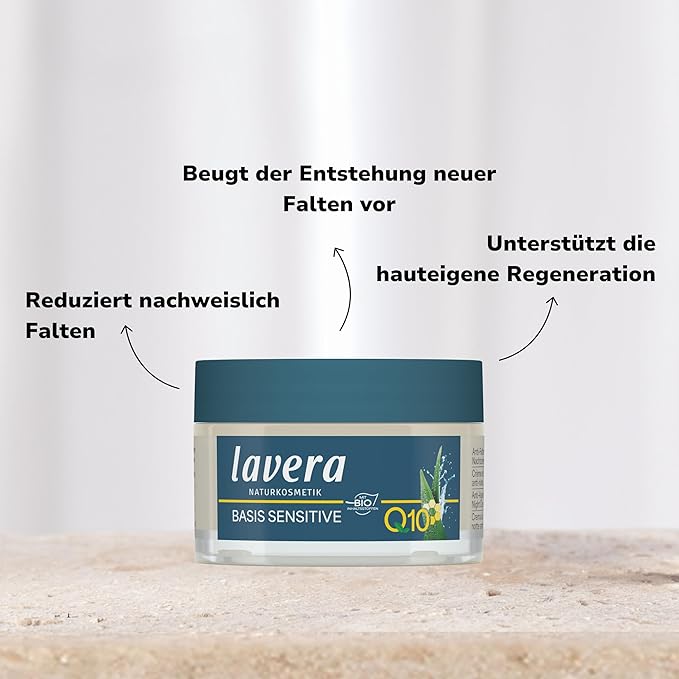 lavera Anti-Aging Night Cream with innovative natural composition of coenzyme Q10, jojoba oil & shea butter to fight wrinkles, fine lines & signs of skin aging while you sleep – 1.7 Oz