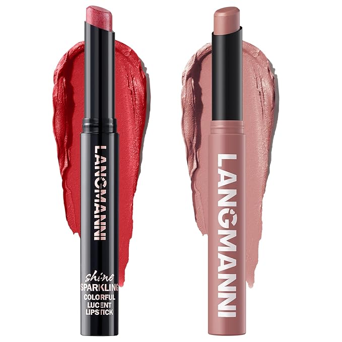 Jolilab 2Pcs Glitter Lip Kit - Velvet Matte & Nude Matte Lipstick + Glitter Lip Gloss/Glitter Lipstick High Pigmented Long-Lasting Waterproof Beauty Cosmetics Gift for Women Girls(#02+01)